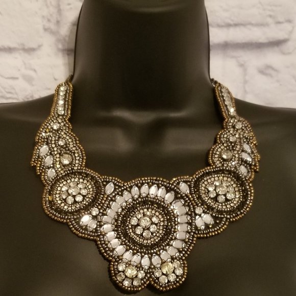 Fabric Bib Beaded Statement Necklace - Picture 6 of 6